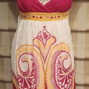 Sophie Max Pink and White Maxi Dress with Yellow Details